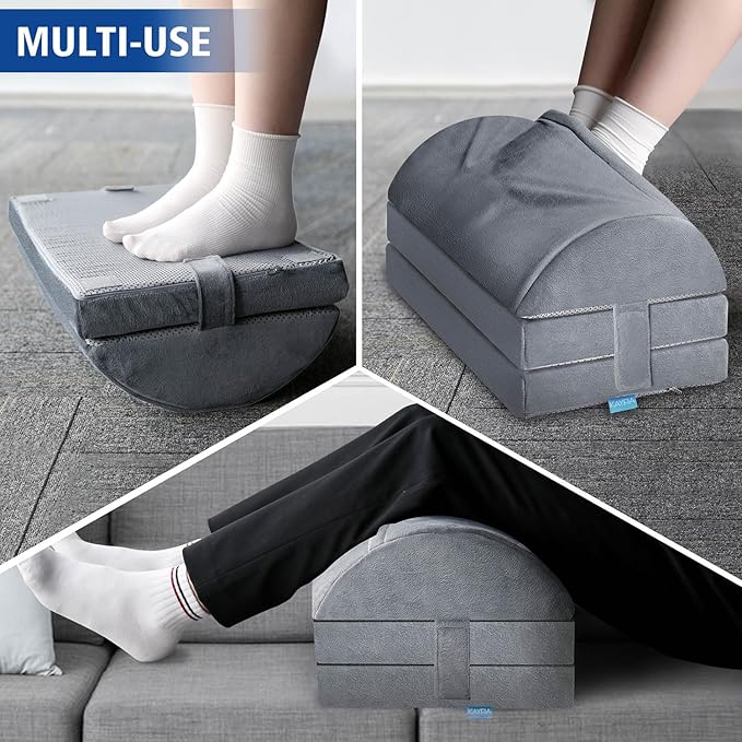 KAYFIA Foot Rest for Under Desk at Work XXL(20in) with 3 Adjustable Heights,Foot Stool with Supportive Gel Foam, Warmer Feet Pocket Footrest for Office Gaming Chair, for Leg Support -Gra-DeskLoop Office