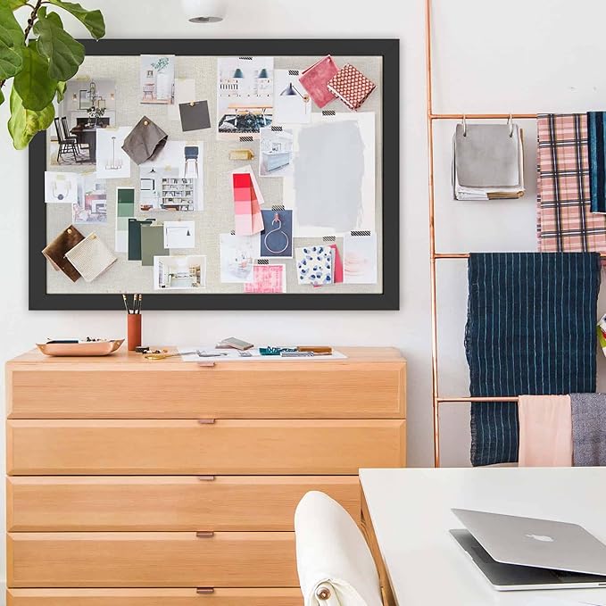 Cork Board Bulletin Board 18" x 24", Large Linen Corkboards with Frame for Walls, Cute Picture Display Pin Board Vision Board for Room School Office Bedroom 20 Pushpins Vintage Black-DeskLoop Office