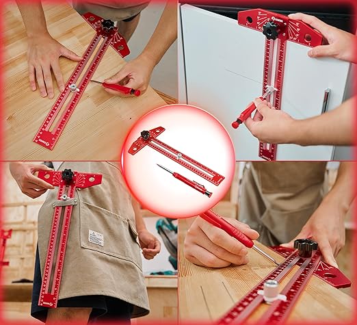 Saker Woodworking Scriber Marking Line Ruler, Adjustable Aluminum Alloy Sliding T-Square Ruler,Precision Line Drawing aid Ruler with Angle Adjustment Scale-DeskLoop Office