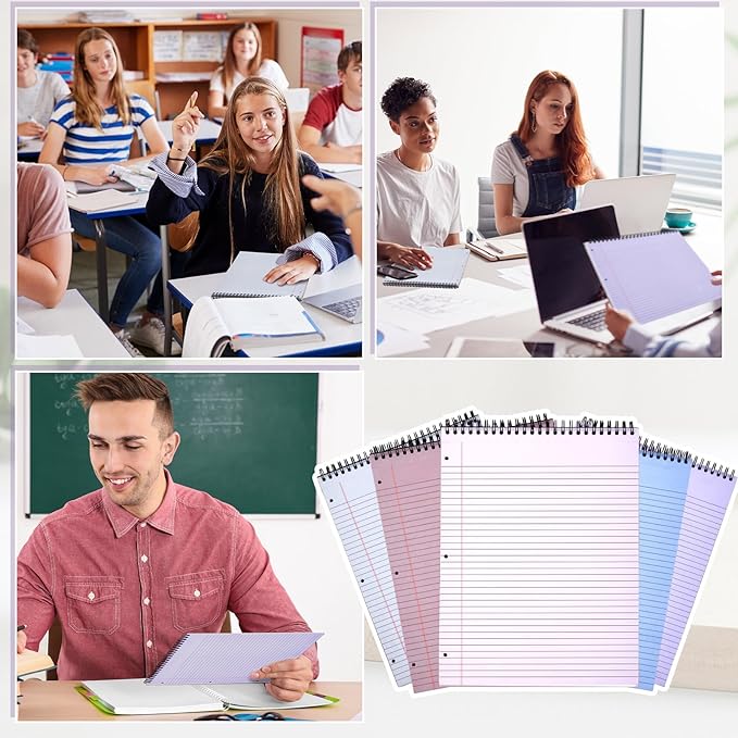 10 Packs 8. 5 x 11 in Top Bound Spiral Notebook 3 Hole Punched Legal Pads with Lined Page, 50 Sheets Per Pad, Hard Cardboard Paper College Ruled Notepad for Office School (Morandi Colors)-DeskLoop Office