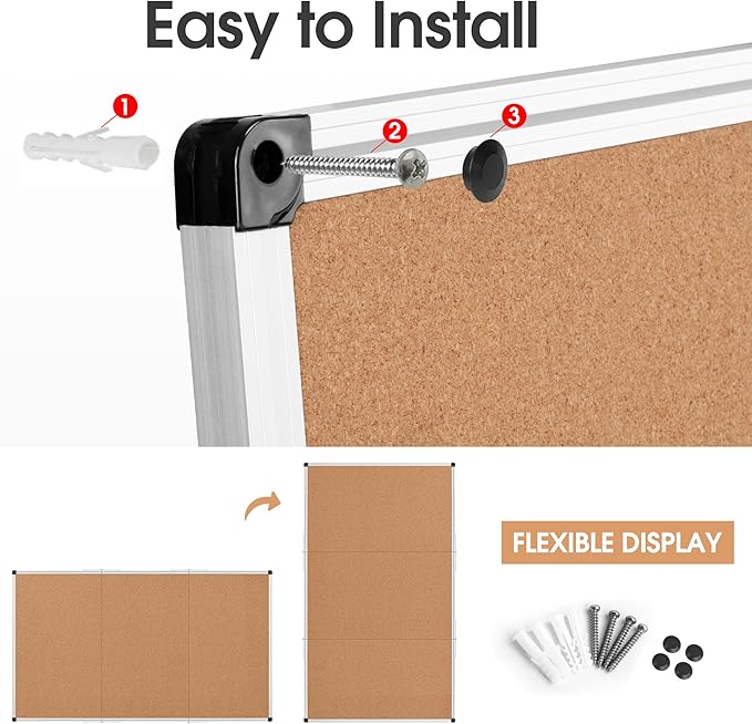 Board2by Extra Large Cork Bulletin Board 96" X 48", Foldable Notice Pin Board for Wall, Silver Aluminum Framed 8'x4' Corkboard, Wall Mounted Noticeboard with 36 Push Pins for School, Home & Office-DeskLoop Office