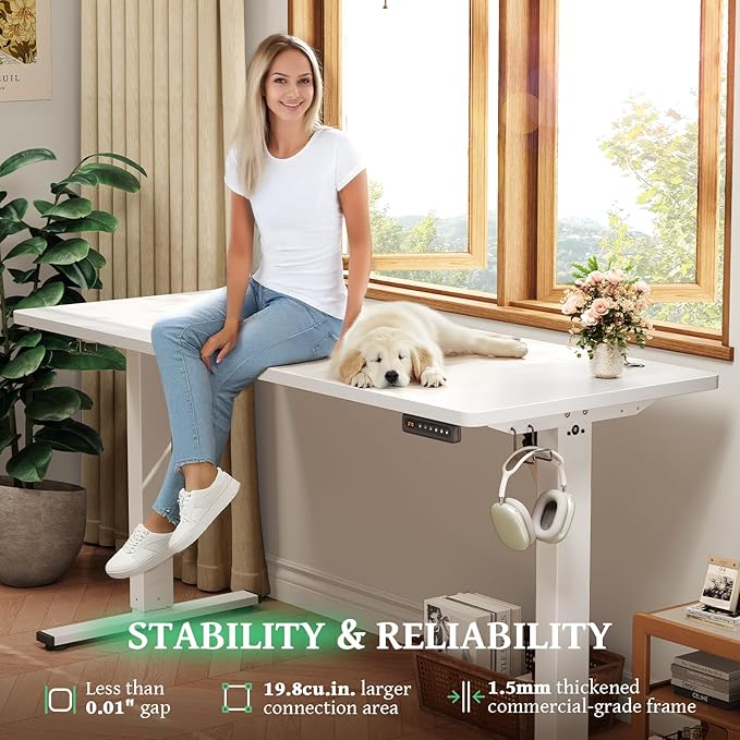 SIAGO Electric Standing Desk Adjustable - 63 x 24 Inch Sit Stand up Desk with Cable Management - 3 Memory Preset Adjustable Height Table-DeskLoop Office