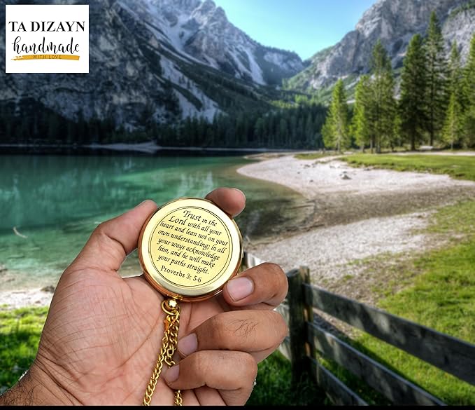 Trust in The Lord With All Your Heart - Proverbs 3:5-6 Quote Engraved Compass With Wooden Box, Greeting Card, Gift Compass, Graduation Day Gifts 2024 for Women Men Boys Girls-DeskLoop Office