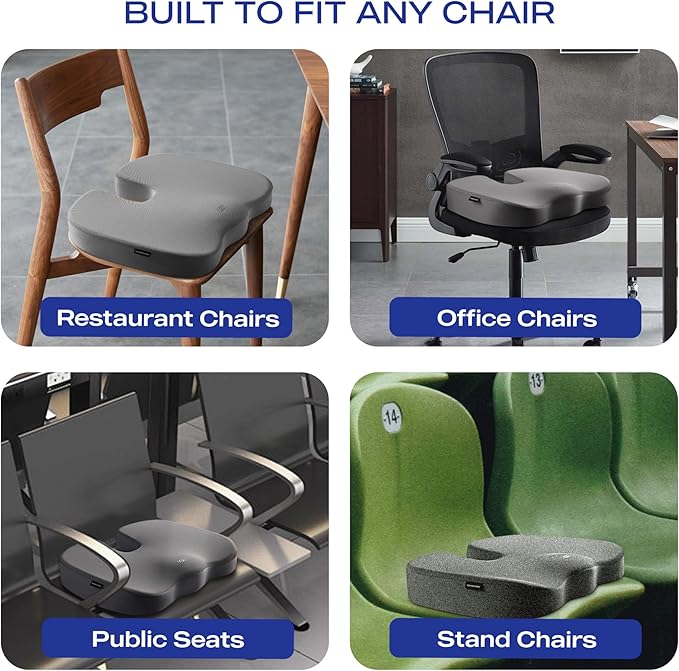 Skechers Memory Foam Seat Cushion,Office Chair Cushion for Tailbone Pain Relief,Butt Pillow for Office Chair,Car seat Cushion,Computer Desk,Long Sitting Office Workers,and Car Drivers,Grey-DeskLoop Office