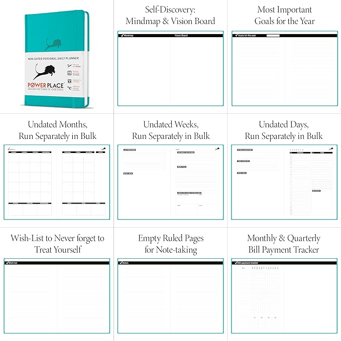 Daily Planner, Calendar and Gratitude Journal to Improve Time-Management, Productivity & Happiness | Vegan Leather Hardcover Organizer with Blank Dates, Undated 6 Months 24 Hour Agenda-DeskLoop Office