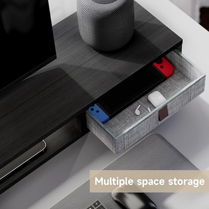 Fenge Dual Monitor Stand with 2 Drawers, 42.5 Inches Large Computer Riser for Desk, Adjustable Height Desk Shelf with Storage for Laptop, PC, TV, Printer-DeskLoop Office