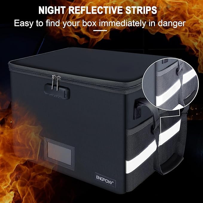 ENGPOW File Box with Lock, Fireproof Document Box with Zipper Lid, Collapsible File Organizer Storage Filing Cabinet with Handle, Portable Home Office Safe for Hanging Letter/Legal Folders, Grey-DeskLoop Office