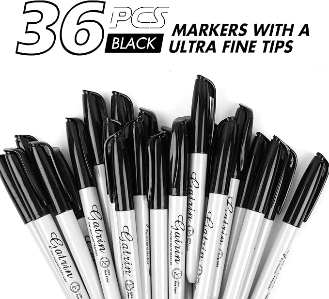 Ultra Fine Point Black Permanent Markers, 36 Pack Ultra Fine Point Black Permanent Marker set, Works on paper, Plastic, Stone, Glass, Metal-DeskLoop Office