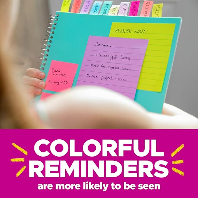 Post-it Super Sticky Notes, Assorted Bright Colors, 3x3 in, 15 Pads/Pack, 45 Sheets/Pad, 2X The Sticking Power, Recyclable, Multi-Color-DeskLoop Office