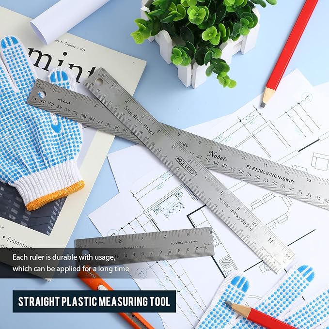 Frienda 2 Pcs Metal Ruler Cork Backed 6 Inch and 12 Inch Stainless Steel Rulers with Cork Backing Non Slip Straight Edge Measure Ruler for Student Graduation Back School Supply-DeskLoop Office