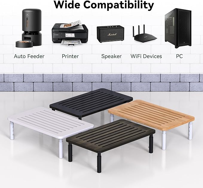 Bamboo Monitor Stand Riser, 4 Adjustable Height, 15.55x9.25 Laptop Stand with Airflow Vents, Desk Organizer for Computer, PC, Printer (Wenge)-DeskLoop Office