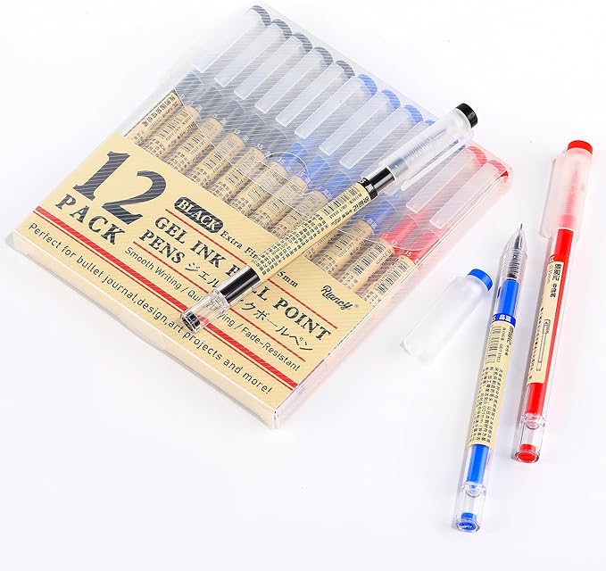 RIANCY Black Blue Red Gel Ink Pens, 0.35mm Extra Fine Point Smooth Writing Rollerball Pens, Japanese Style No Smudge Ballpoint Pen, Quick Drying for Journaling Office School Stationery Supplies 12Pcs-DeskLoop Office