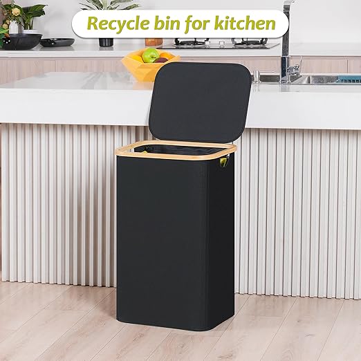 efluky Recycling Bin Holder 100L, 26 Gallon Trash Can with Lid, Garbage Bag Holder for Yellow Bags, Easy Removal, (Inner Bag Not Included) -Black-DeskLoop Office