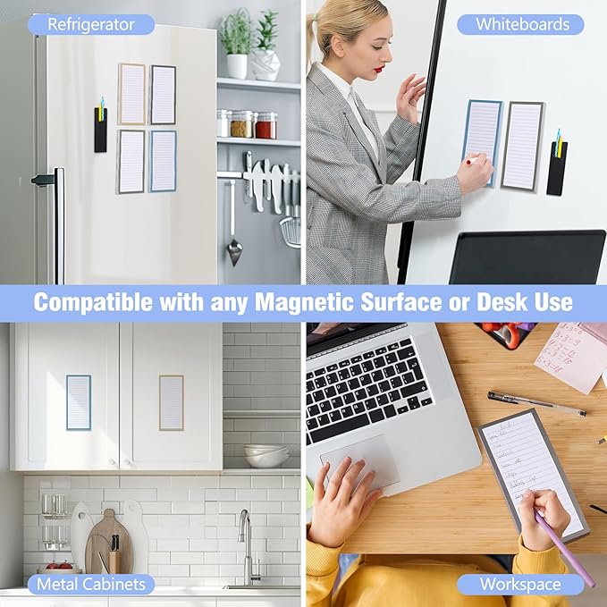 4 Pack Magnetic Note Pad for Fridge with Pen Holder, Totally 200 Sheets Magnetic To Do List, Grocery List, Shopping List, Memo Pads for Refrigerator(Dark Color)-DeskLoop Office