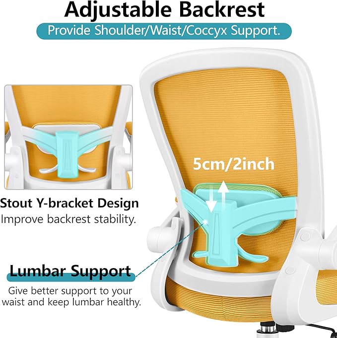 FelixKing Office Chair, Ergonomic Desk Chair Breathable Mesh Chairs with Adjustable High Back Lumbar Support Flip-up Armrests, Executive Swivel Comfy Task Computer Chairs for Home Office Yellow-DeskLoop Office