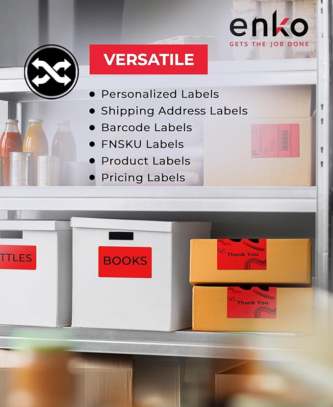 enKo Compatible Red Zebra 4x6 Label/Dymo Labels 1744907 (4 x 6) for Dymo Labelwriter 4XL Shipping Zebra Direct Thermal Printer (6 Rolls, 1320 Labels)-DeskLoop Office