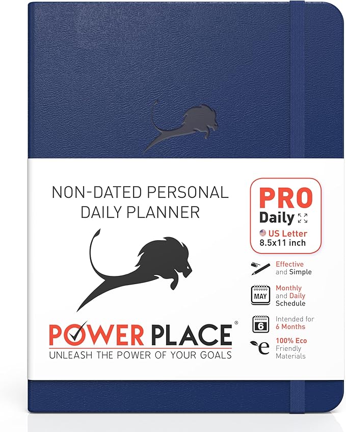 Day Planner - Professional Goal Planner, Calendar & Gratitude Journal to Increase Productivity, Time Management & Happiness - Vegan Leather Softcover, 24 Hourly Planner, Undated 6 Months Work Planner-DeskLoop Office