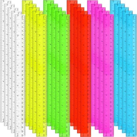 Zonon 30 Pcs 12 Inch Plastic Ruler Assorted Colors Ruler Bulk with Centimeters Millimeter and Inches Rulers First Day of School Gift for Kids School Classroom Office Supplies(Bright Color,Plastic)-DeskLoop Office