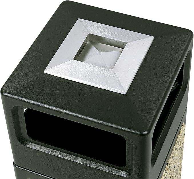 Safco Canmeleon Trash Can, 30 Gallons, Indoor and Outdoor Use, Durable & Weather-Resistant Commercial Garbage Can with Ashtray and Stone Panels, Black-DeskLoop Office