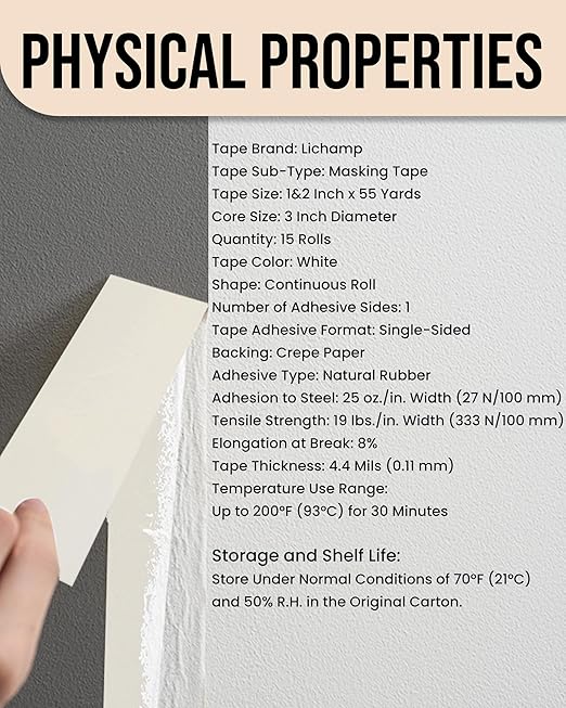 Lichamp Masking Tape, White Painter Tape 1 inch and 2 inch Wide, 10+5 Pack White Tapes Bulk, Total 825 Yards-DeskLoop Office