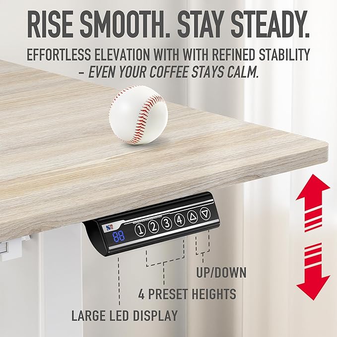 SHW 40-Inch Electric Height Adjustable Standing Desk with Drawer, Memory Preset and Cable Management Tray, Maple-DeskLoop Office