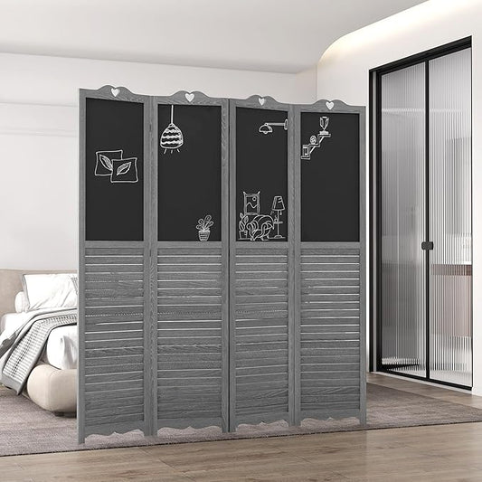 NicBex Room Divider 4 Panel Room Dividers with Black Boards Partition Room Dividers and Folding Privacy Screens 5.5 FT Wall Divider for Home, Office, Room Separation,63.75"W x 0.75"D x 67.75"H,Gray-DeskLoop Office