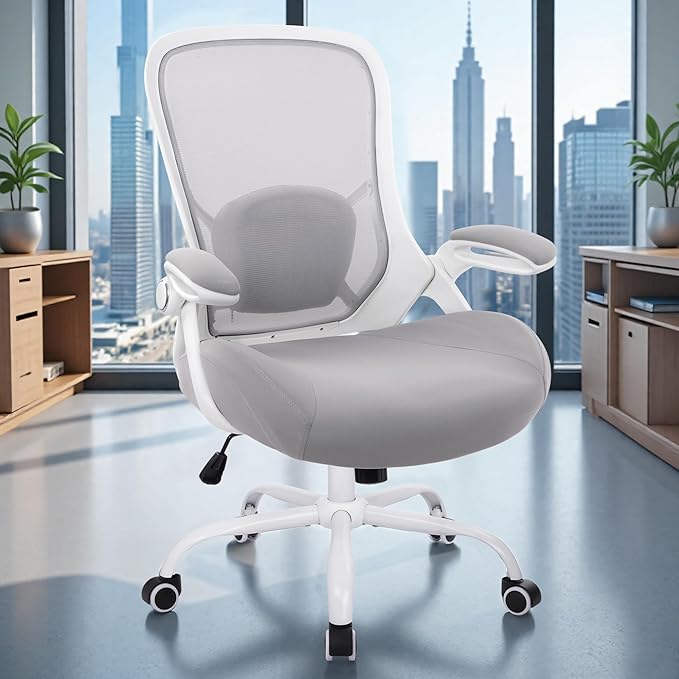 HYLONE 400lbs Heavy Duty Office Chair, 5" Thickened Seat Ergonomic Desk Chair with Adjustable Armrests, Home Office Computer Chairs for Long Hours Mesh Executive Chair(Grey)-DeskLoop Office
