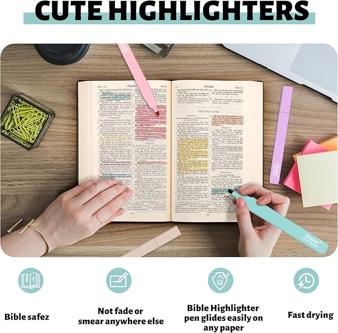 Highlighters, Aesthetic Cute Pastel Highlighters Set, 10 pcs, Chisel Tip, No Bleed Bible Highlighter Assorted Colors, Back to School Supplies-DeskLoop Office