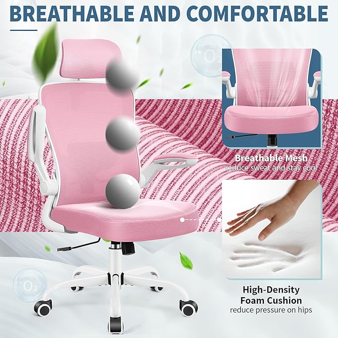 FelixKing Ergonomic Office Chair, Headrest Desk Chair Office Chair with Adjustable Lumbar Support, Home Office Swivel Task Chair with High Back and Armrest, Adjustable Height Gaming Chair(Pink)-DeskLoop Office