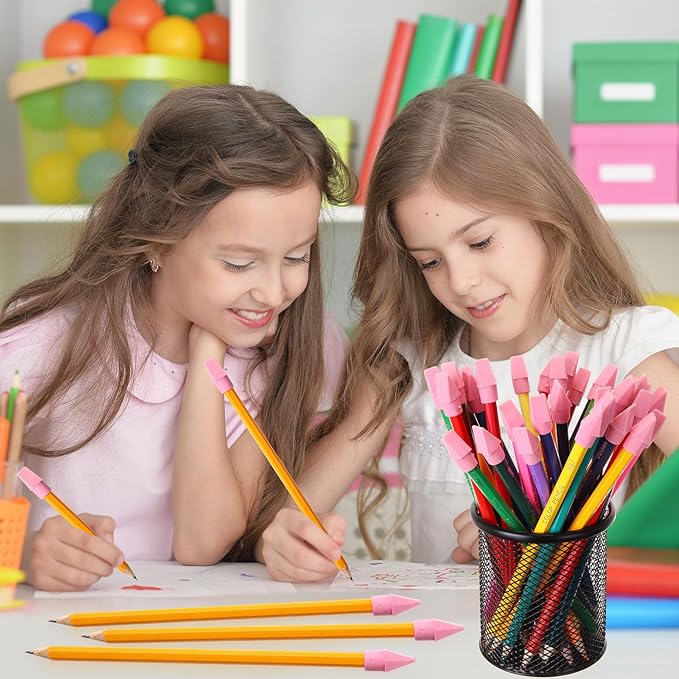 Crtiin 1000 Pcs Pencil Top Erasers Bulk Caps for Pencils Chisel Shape Erasers Toppers Classroom Party Favors Games Prizes Funny Pencil Eraser Cap for Kids Studying Supplies Home Office(Pink)-DeskLoop Office