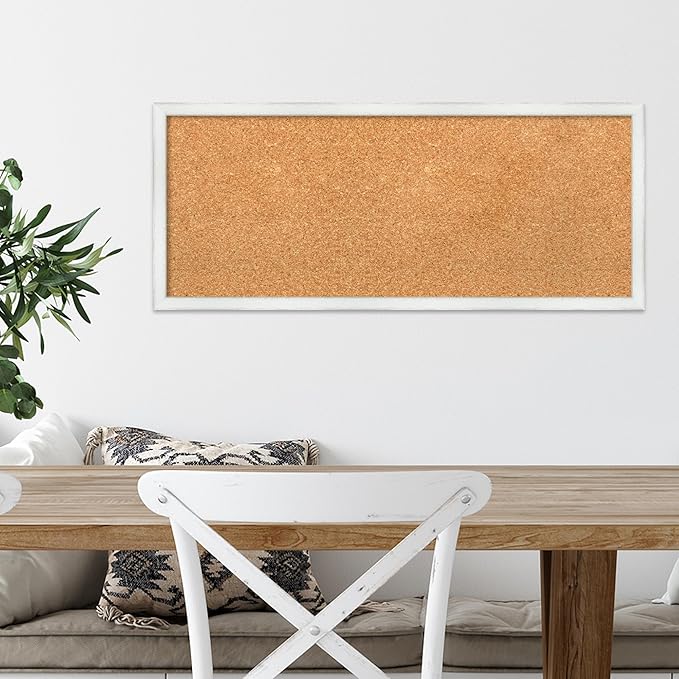 Amanti Art Natural Cork Board for Wall, 13x31 Vision Board with White Frame, Medium Corkboard Office Decor for Home Organization, Country Rustic Corkboard Pinboard to Display Items for Home-DeskLoop Office