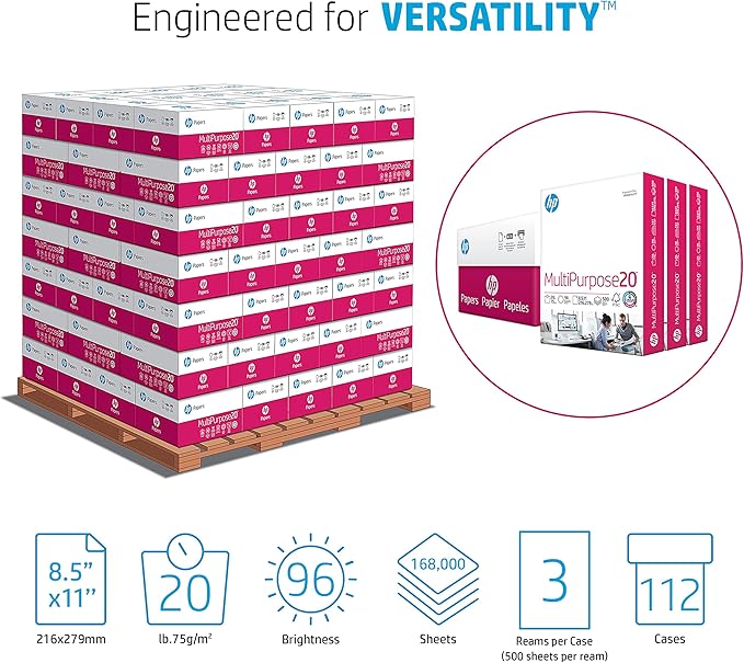 HP Papers | 8.5 x 11 Paper | MultiPurpose 20 lb | 1 Pallet - 112 Cartons (168,000 Sheets) | 96 Bright | Made in USA - FSC Certified | 112530P-DeskLoop Office