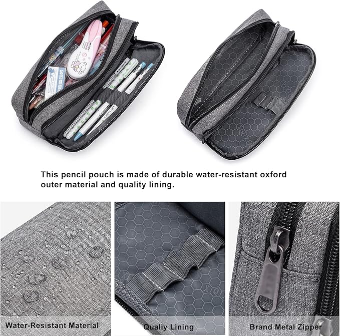 Big Capacity Pencil Pen Case Nylon Large Pencil Pouch Simple Stationery Bag Office Organizer Pen Bag for Men Women - Grey-DeskLoop Office