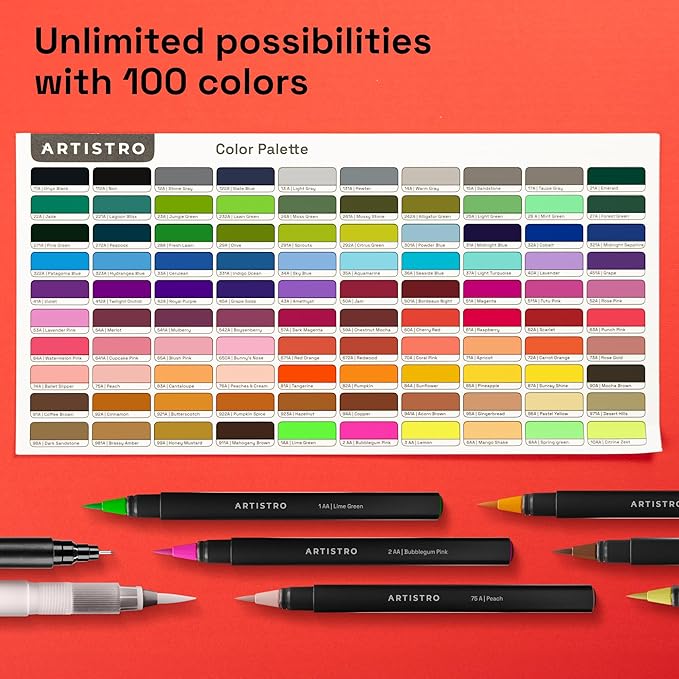 ARTISTRO 100 Watercolor Markers Teacher Appreciation Gifts – Brush Pens, Fineliner, Water Brush, Portable Bag – Vibrant, Washable, Non-Toxic – Ideal Gift for Women for Coloring, Calligraphy & Art-DeskLoop Office