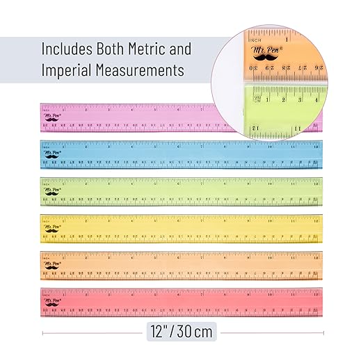 Mr. Pen- Plastic Rulers, 12 Inch, 6 Pack, Pastel Colors, Metric & Imperial, Clear Ruler Set, Cute Ruler 12 Inch-DeskLoop Office