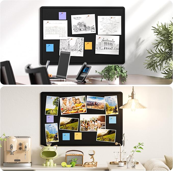 MaxGear Large Bulletin Board 36" x 24", Foldable Felt Board Vision Board Supplies, Cork Board for Office, Home, School, Small Pin Boards for Walls Decorative Display Board Black-DeskLoop Office