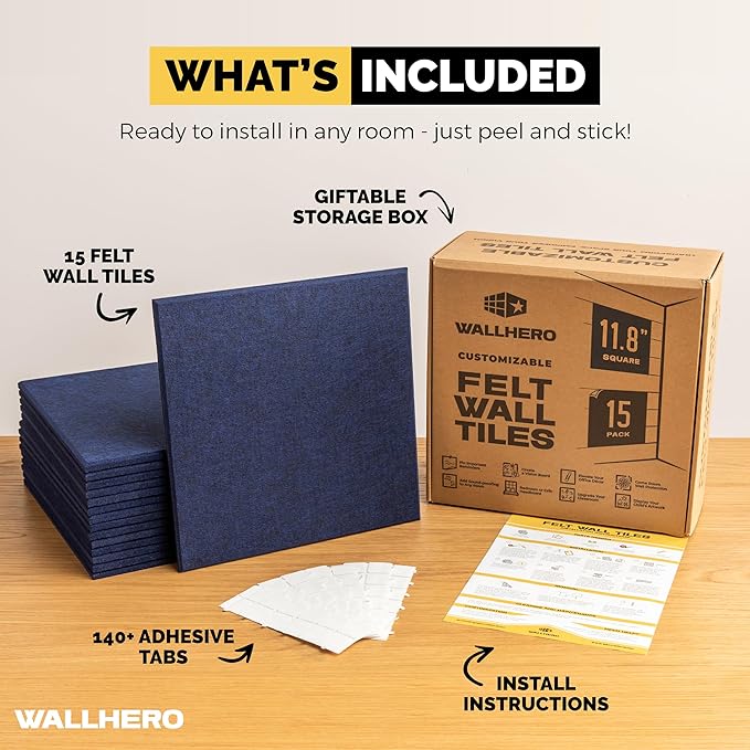 Large Cork Board Alternative | 15 Pack | Sizing Up to 59βx36β, Felt Wall Tiles, Office Wall Decor, Large Cork Boards for Walls, Corkboard, Cork Board for Office, Pin Board, Blue-DeskLoop Office