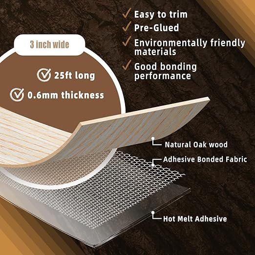 GSCIT Club Oak Edge Banding, 3 inch x 25ft roll of Veneer Edge Banding Preglued Flexible, Real Wood Tape Banding-DeskLoop Office