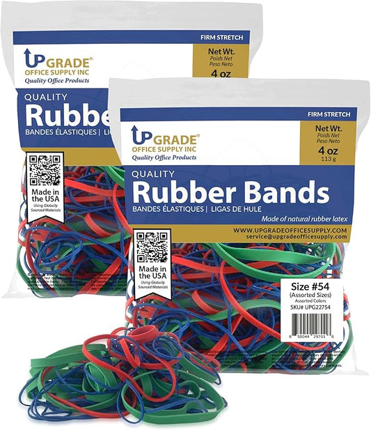 Upgrade Office Supply UPG22754PK2 Rubber Bands, Assorted Size and Colors, 1/4 lb 2-Pack, USA-DeskLoop Office