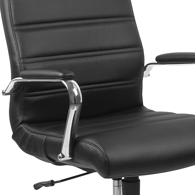 Flash Furniture Whitney High-Back Swivel LeatherSoft Desk Chair with Padded Seat and Armrests, Adjustable Height Padded Office Chair, Black/Chrome-DeskLoop Office