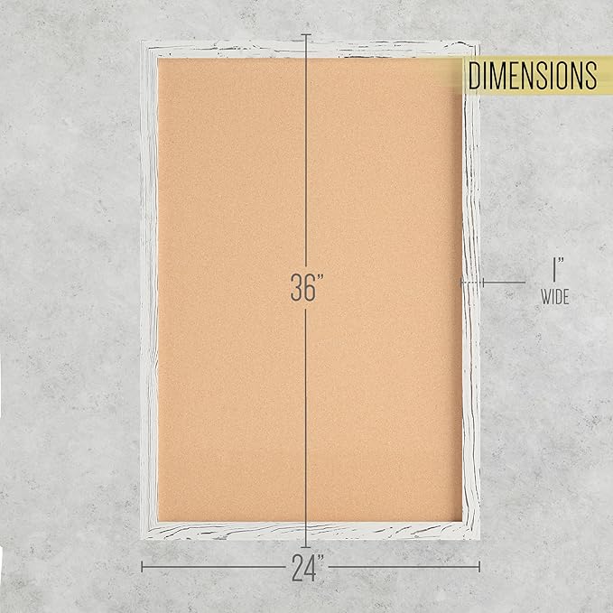 HBCY Creations Wall Mount Whitewashed Cork Board - 24" W x 36" H - 6 Wooden Push Pins - Solid Pine Wood Frame - for Kitchen, Classrooms, Restaurant Menus and More!-DeskLoop Office