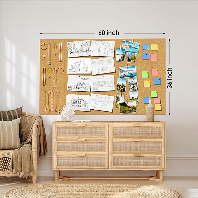 MaxGear Large Cork Board for Wall 60" x 36", 15 Pack Cork Board Tiles with 40 Pushpins & Safe Removable Adhesive Tabs, 12" x 12" Corkboards for Office, School, Home-DeskLoop Office
