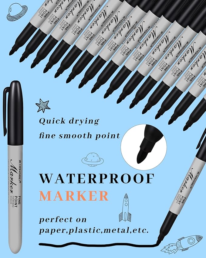 Thenshop 100 Pack Permanent Markers Bulk Black Permanent Marker Set Fine Point Pens Work on Wood, Metal, Stone, Glass-DeskLoop Office