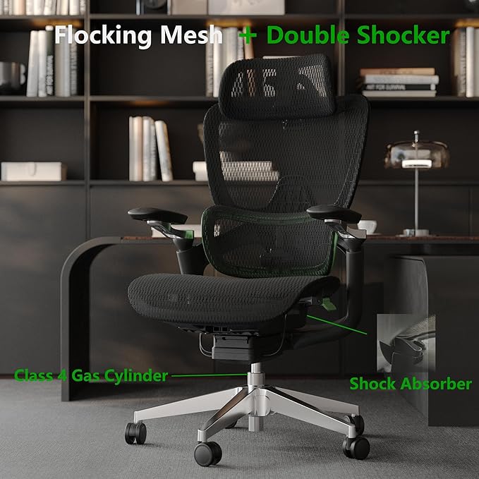 Ergonomic Office Chair, Mesh Home Office Desk Chair with Adaptive Lumbar Support, Gaming Chair with Headrest, 5D Armrest,90-130°Tilt, BIFMA Certified, Model Zen (Green)-DeskLoop Office