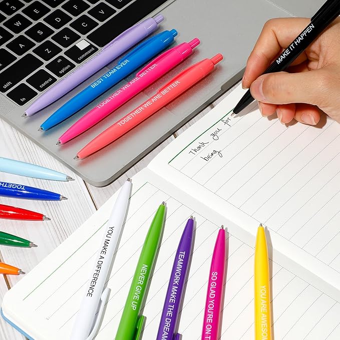 90 Pcs Ballpoint Team Building Pen Inspirational Quotes Black Gel Ink Pens Bulk for Appreciation Coworkers Employee Retractable Rolling Ballpoint Pens for Party Favor Gifts Supplies (Team)-DeskLoop Office