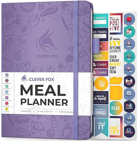 Clever Fox Weekly Meal Planner - Weekly & Daily Meal Prep Journal with Shopping and Grocery Lists for Menu Planning, Healthy Diet & Weight Loss Tracking, Lasts 1 Year, Undated, A5 - Lavender-DeskLoop Office