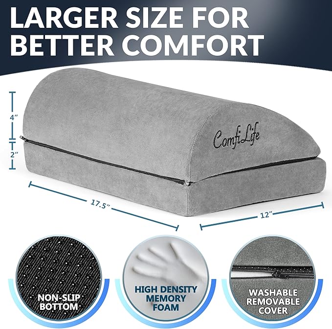 ComfiLife Foot Rest for Under Desk at Work – Adjustable Desk FootRest for Office Chair, Gaming Accessories – Ergonomic Teardrop Design for Back, Hip & Leg Pain Relief – 100% Memory Foam (Gray)-DeskLoop Office