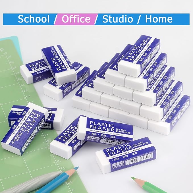 Tamaki 24 Pack Pencil Erasers, Large White Erasers for School Office, Art Erasers for Drawing-DeskLoop Office