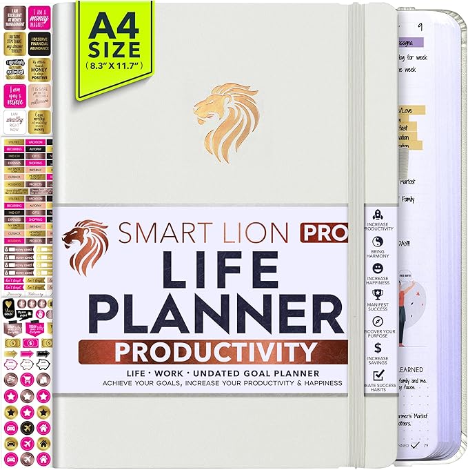 Life Planner - Undated Daily, Weekly & Monthly Planner with Budget Section | A 12 Month Journey to Increase Productivity & Happiness | Life Organizer & Gratitude Journal - Horizontal Format-DeskLoop Office