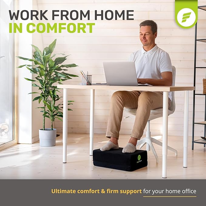 ErgoFoam Flat-Top Adjustable Foot Rest - High-Density Compression-Resistant Foam, Non-Slip, Black, Modern, Office-DeskLoop Office
